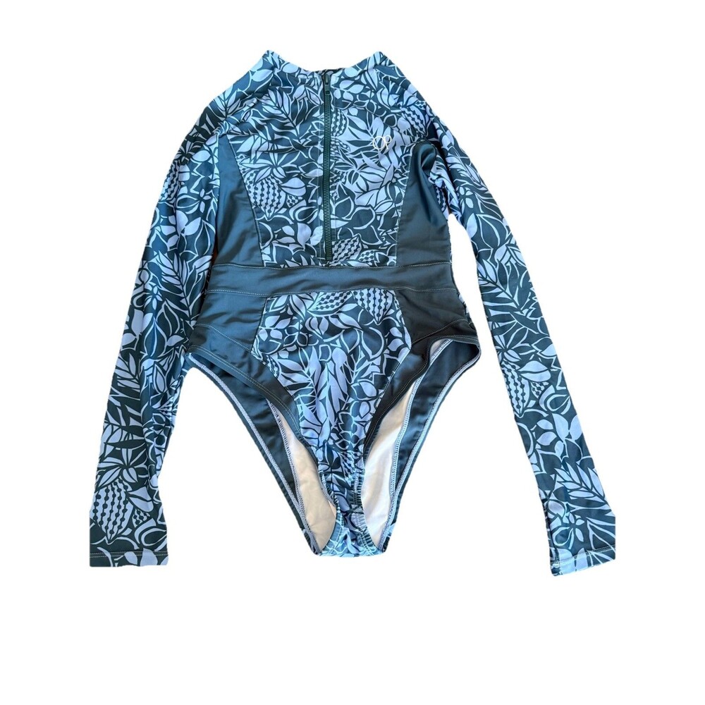 Ocean Pacific Swim Long Sleeve Rashguard Swimsuit Blue Floral  Sz. Small